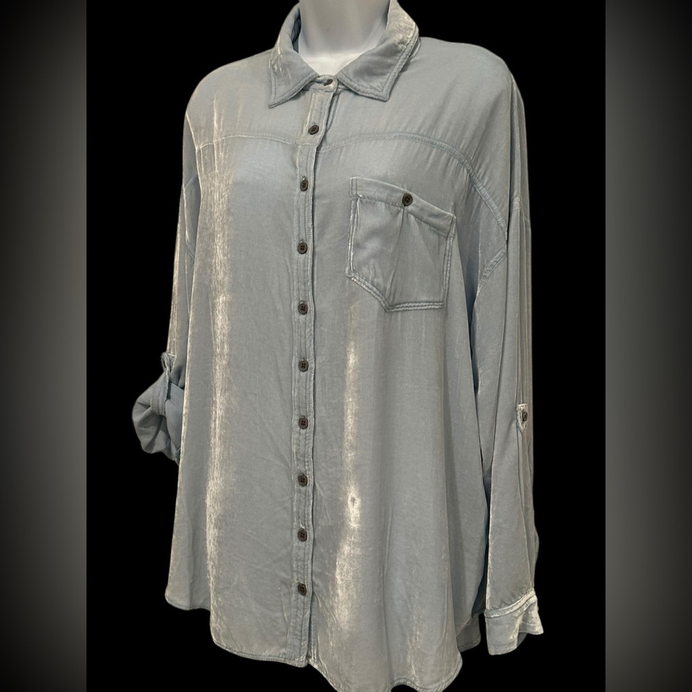 Johnny Was Pete Greta Women Shirt Sea foam Button Velvet Silk Blend Boho Flowy S